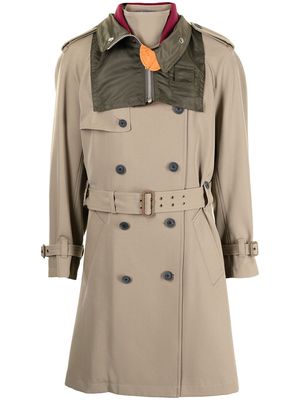 Kolor belted-waist trench coat - Brown