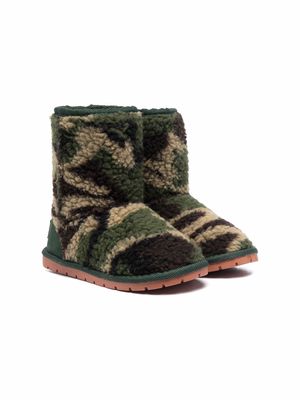 Boxbo faux-shearling camouflage boots - Green