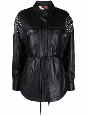 Philipp Plein crystal-studded leather shirt - Black