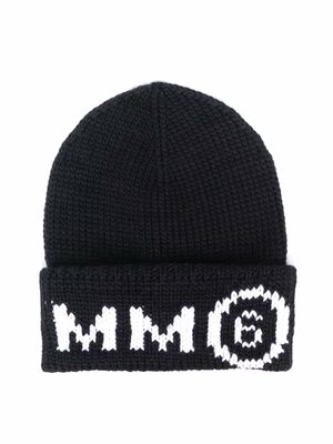 MM6 Maison Margiela Kids intarsia-knit logo beanie - Black