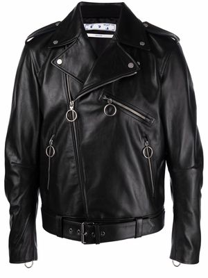 Off-White graphic-print biker jacket - Black