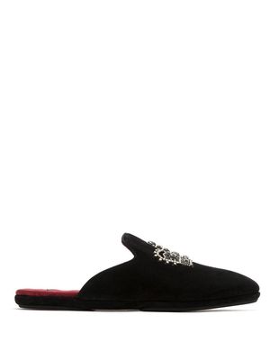 Dolce & Gabbana encrusted crown patch slippers - Black
