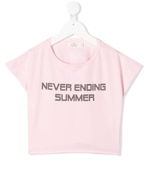 Andorine slogan-print cropped T-shirt - Pink
