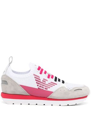 Emporio Armani panelled lace-up sneakers - White