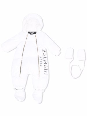 Balmain Kids Spacesuit hooded down bodysuit - White
