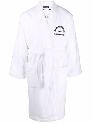 Karl Lagerfeld logo-print towelling robe - White