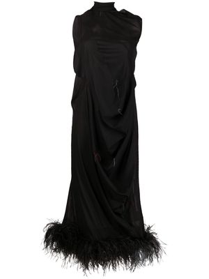 Maison Margiela feather-trim long dress - Black