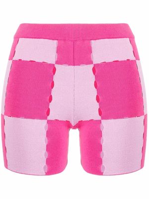 Jacquemus checkerboard-print knitted shorts - Pink
