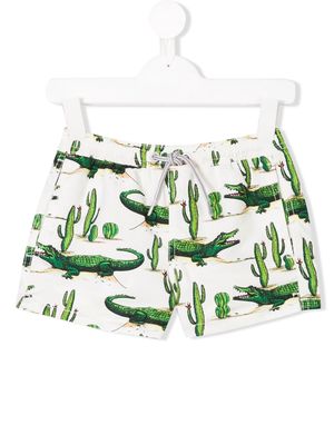 MC2 Saint Barth Kids alligator cactus print swim shorts - White