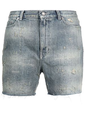 Saint Laurent faded distressed denim shorts - Blue