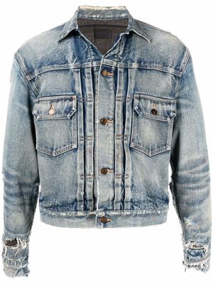 Saint Laurent distressed-effect faded denim jacket - Blue