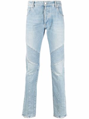 Balmain ribbed-detail slim-fit denim jeans - Blue
