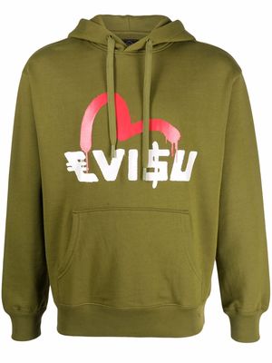 Evisu logo-print cotton hoodie - Green