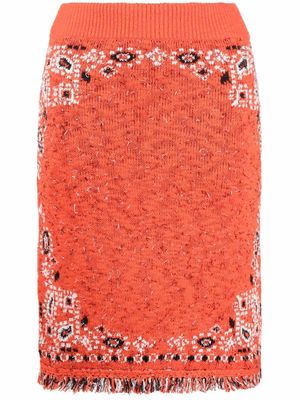 Alanui bandana-print knitted skirt - Orange