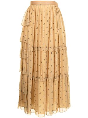 Sueundercover cherry-print tiered maxi skirt - Brown