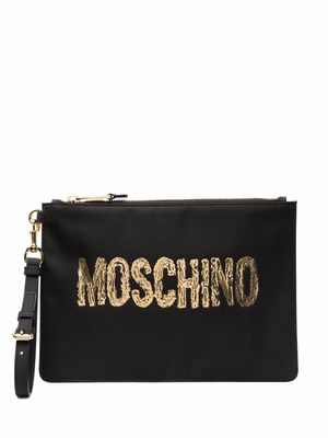 Moschino logo-print clutch bag - Black