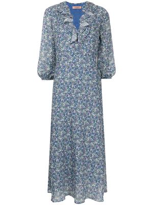TWINSET floral-print ruffled long dress - Blue