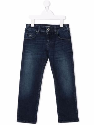 Emporio Armani Kids logo-plaque straight-leg jeans - Blue