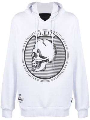 Philipp Plein outline skull-print hoodie - White