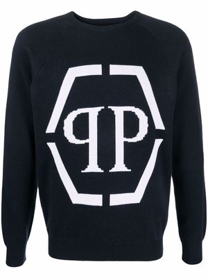 Philipp Plein intarsia-logo crewneck sweater - Blue