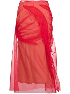 Maison Margiela tulle-overlay asymmetric skirt - Red