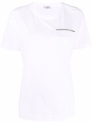Brunello Cucinelli bead-embellished chest-pocket T-shirt - White