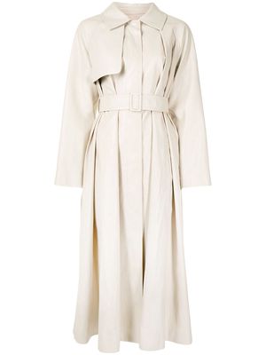 Goen.J faux-leather belted trench coat - Neutrals