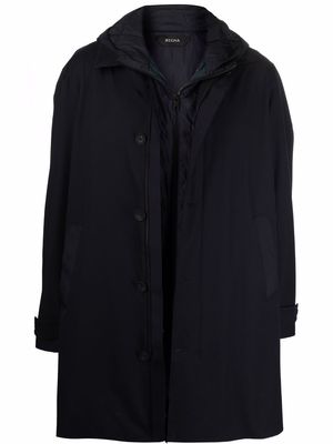 Z Zegna layered hooded coat - Blue