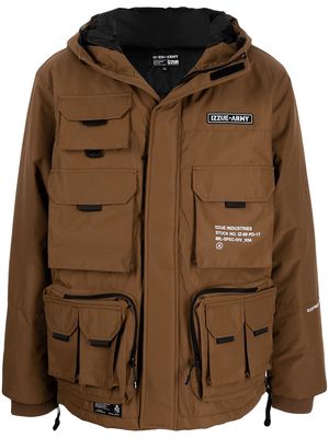 izzue army cargo hooded jacket - Brown