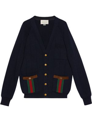 Gucci Web-detail knitted cardigan - Blue