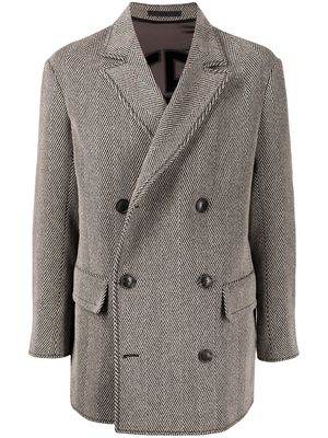 Giorgio Armani double-breasted herringbone coat - Brown