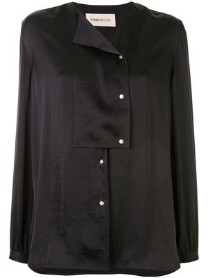 PortsPURE asymmetric neck loose-fit shirt - Black