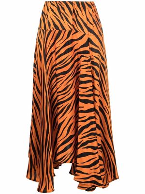 Balenciaga tiger-print mid-length silk skirt - Orange