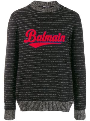 Balmain logo embroidered striped jumper - Black