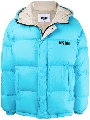 MSGM logo print hooded padded jacket - Blue