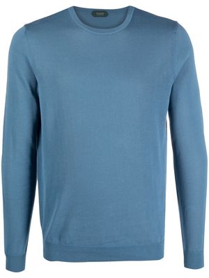 Zanone rib-trimmed cotton jumper - Blue