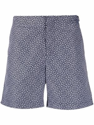 Orlebar Brown monogram-pattern swim shorts - Blue