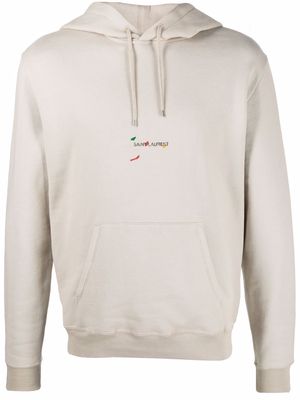 Saint Laurent painted logo-print hoodie - Neutrals