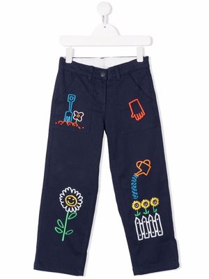 Stella McCartney Kids flower-embroidered trousers - Blue