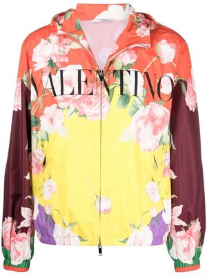 Valentino floral-print hooded jacket - Red