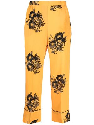 Nº21 floral-print cropped silk trousers - Yellow