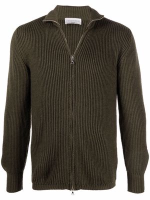 Officine Generale ribbed-knit high-neck cardigan - Green