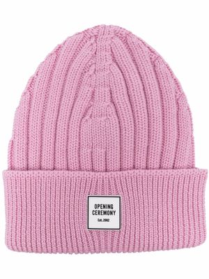 Opening Ceremony logo-patch ribbed-knit wool beanie - Pink