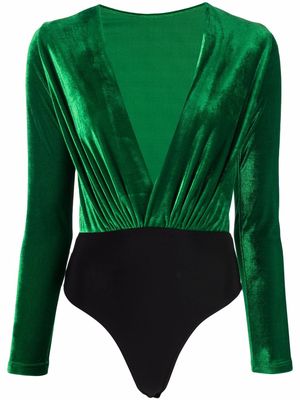 Alchemy velvet plunge-neck bodysuit - Green