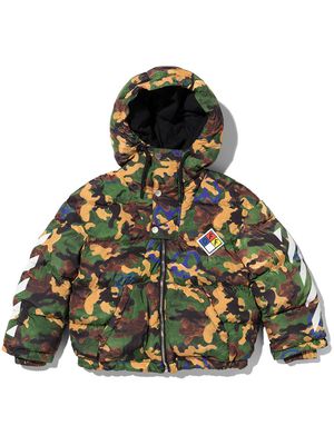 Off-White Kids camouflage print puffer jacket - Green