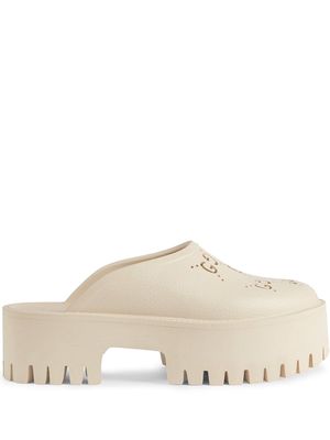 Gucci perforated GG platform mules - White