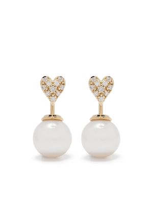 Mizuki 14kt yellow gold small diamond heart and pearl Horizon earrings