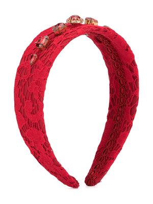 Dolce & Gabbana Kids crystal-embellished lace headband - Red