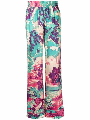 RED Valentino forest-print silk trousers - Grey