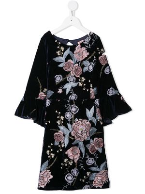 MARCHESA NOTTE MINI embroidered floral dress - Blue